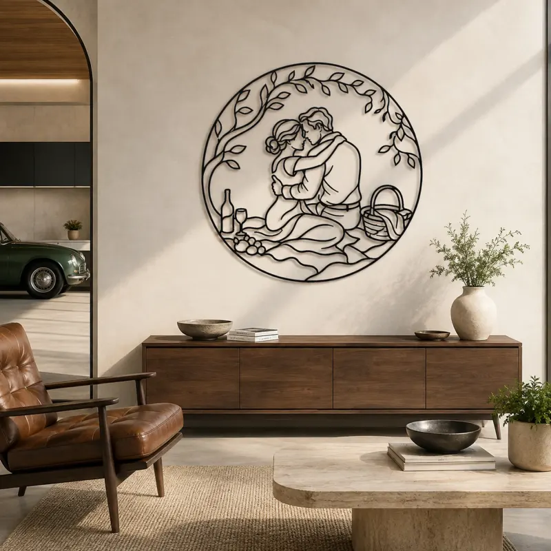 Décoration murale en métal "Étreinte de pique-nique" | Décor romantique pour couple