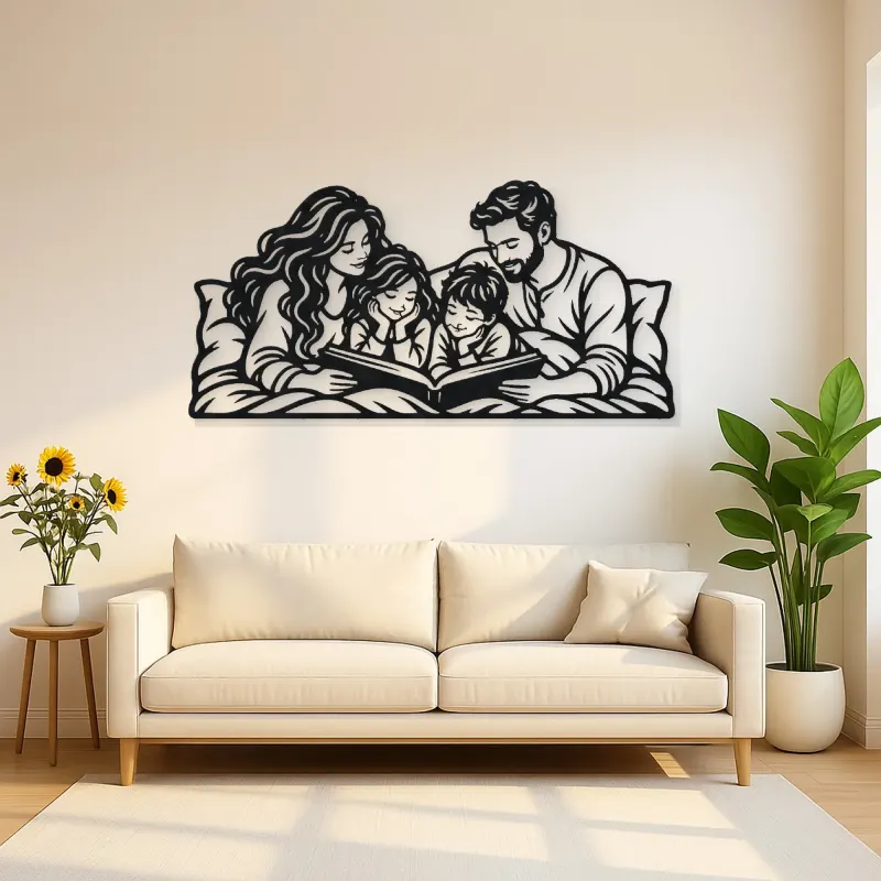 Bedtime Story Family Metal Wall Art | Family Silhouette Decor