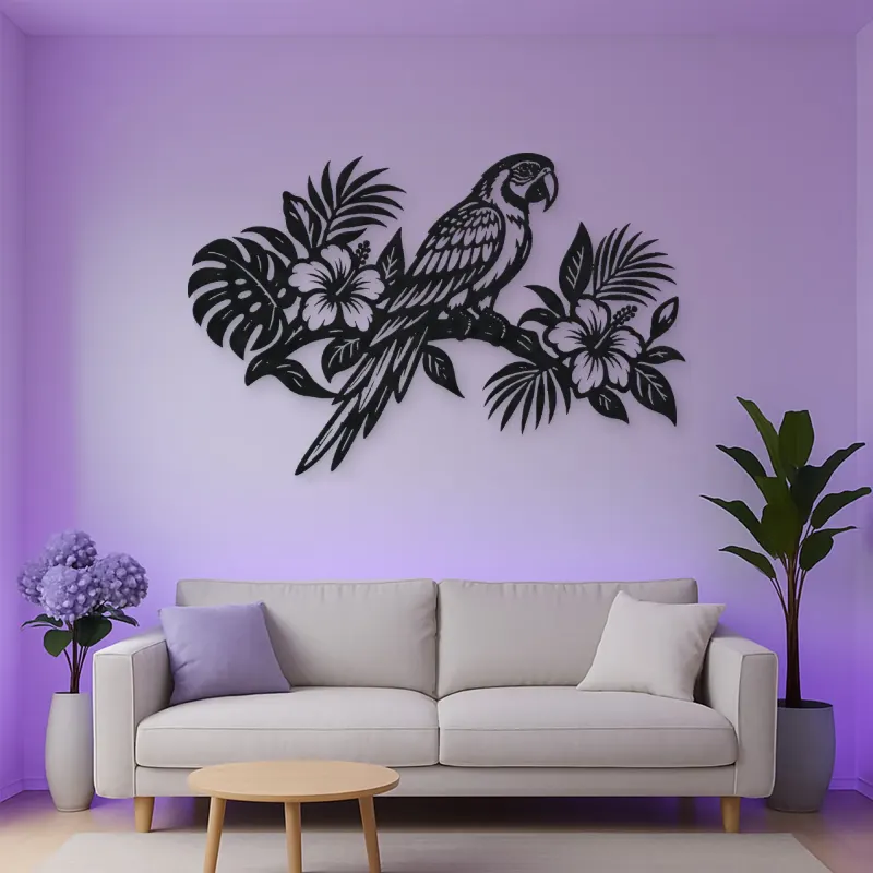 Parrot Tropical Branch Metal Wall Art | Wildlife Silhouette Decor