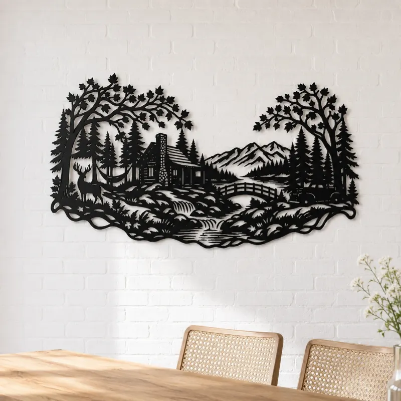 Autumn Woodland Flow Metal Wall Art | Nature Silhouette Decor - lifestyle view 4