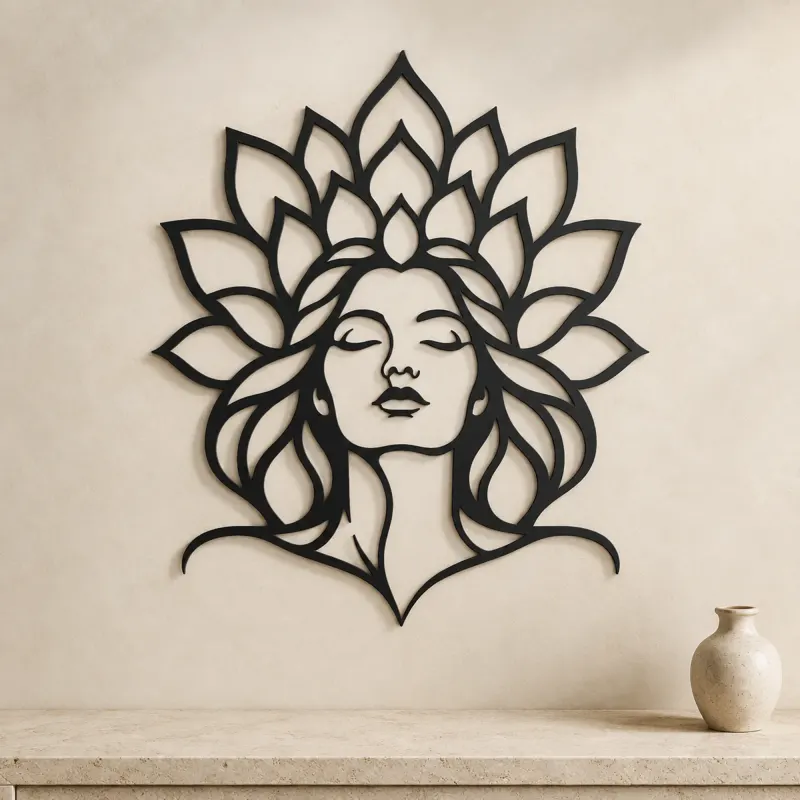 Lotus Face Muse Metal Wall Art | Minimalist Woman Line Art - lifestyle view 3