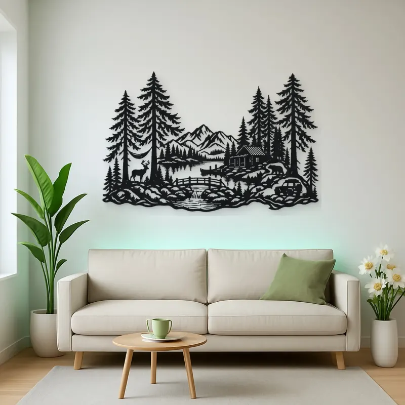 Tall Cedar Grove Metal Wall Art | Botanical Metal Wall Decor