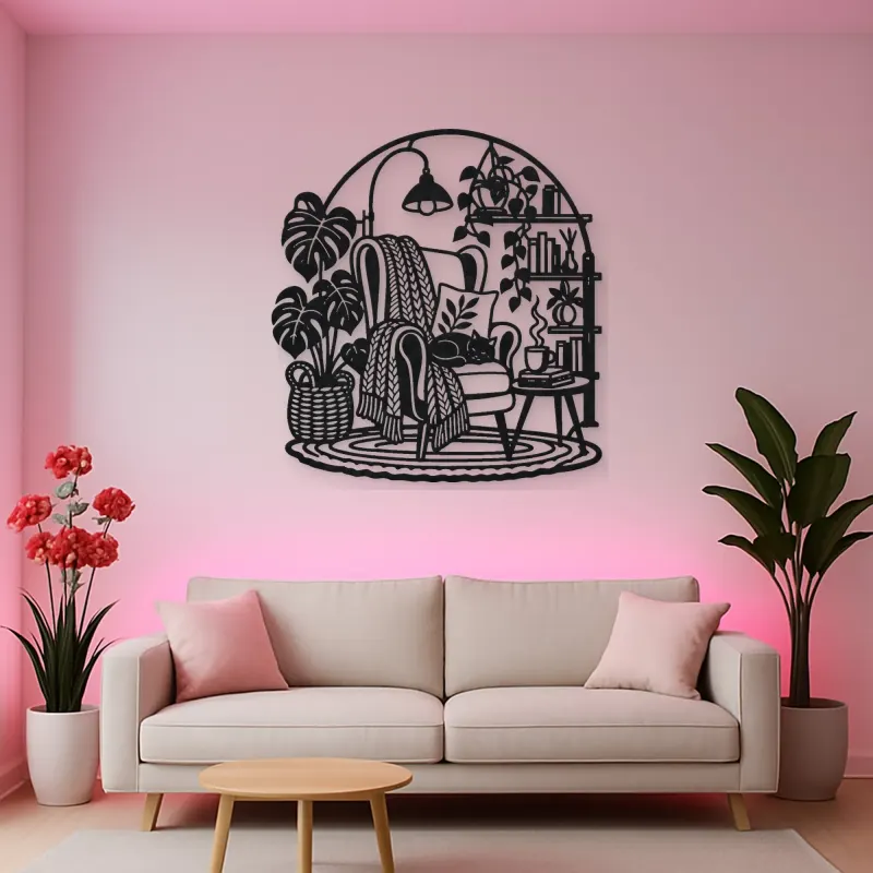 Reading Chair Corner Metal Wall Art | Cozy Home Metal Decor