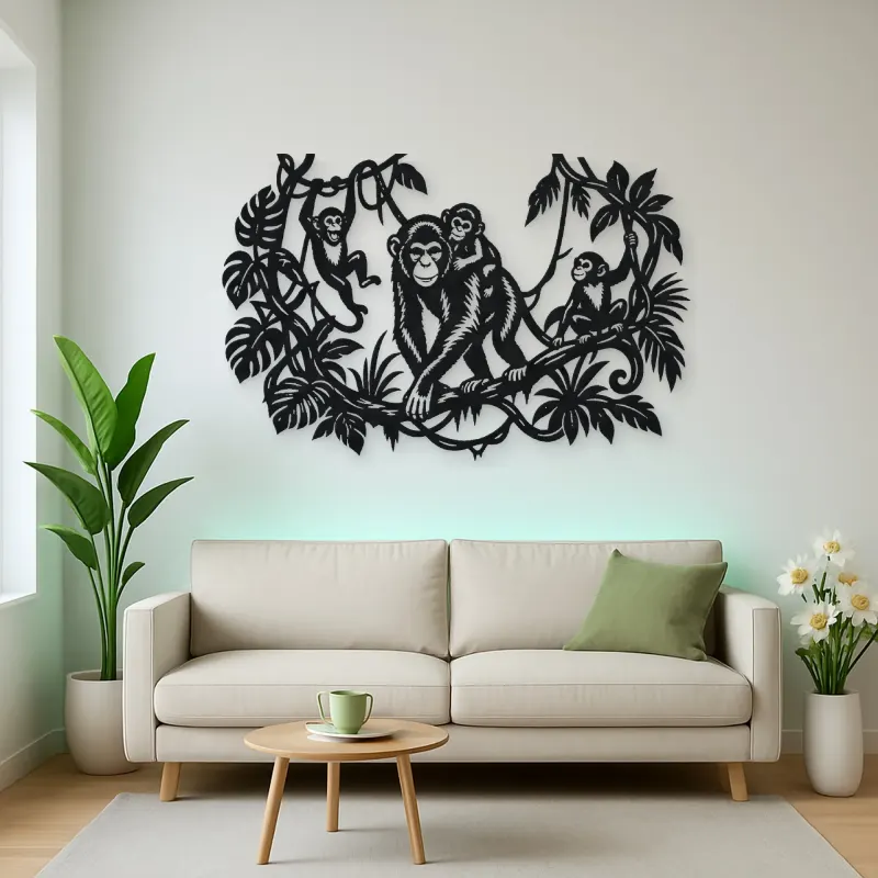 Monkey Jungle Vine Metal Wall Art | Wildlife Silhouette Decor