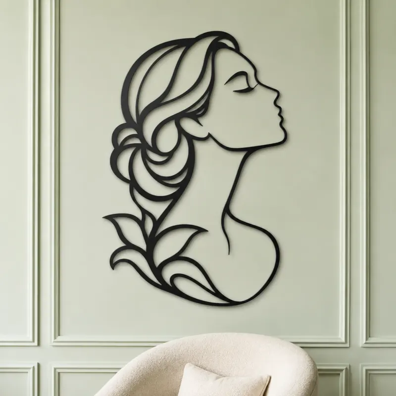 Minimal Beauty Profile Metal Wall Art | Minimalist Woman Line Art - lifestyle view 2