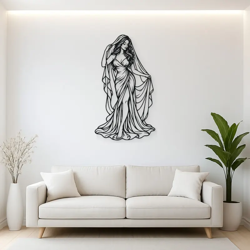 Veiled Muse Metal Wall Art | Minimalist Woman Line Art