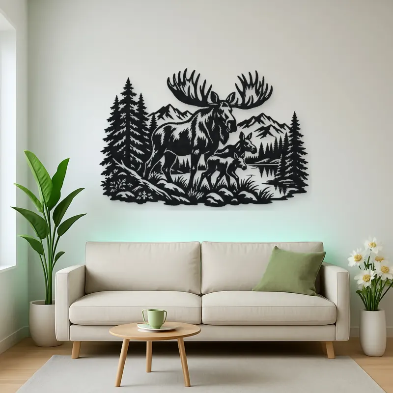 Moose Pine Forest Metal Wall Art | Wildlife Silhouette Decor
