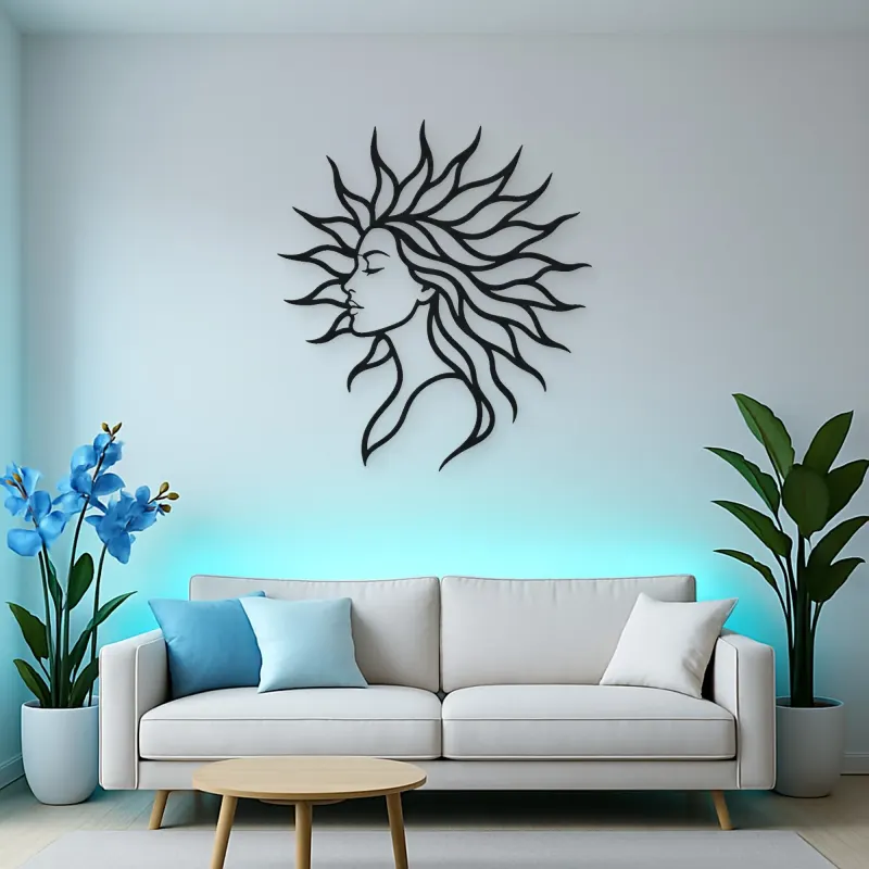 Sunray Hair Muse Metal Wall Art | Minimalist Woman Line Art