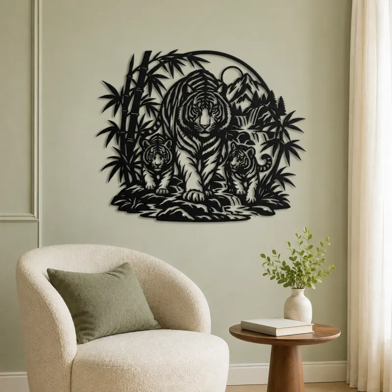Tiger Bamboo Flow Metal Wall Art | Wildlife Silhouette Decor - lifestyle view 2