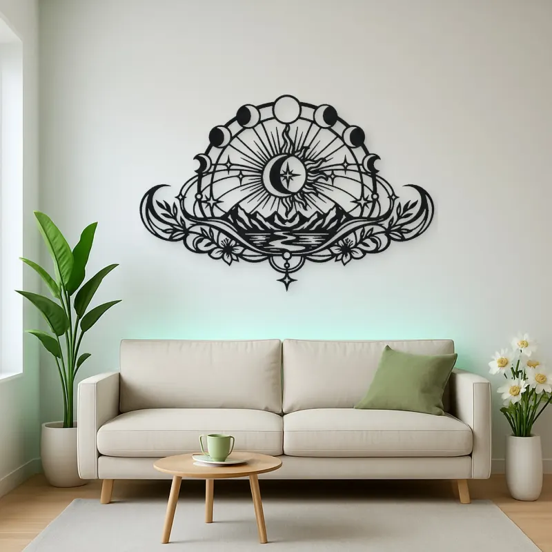 Lunar Phases Arc Metal Wall Art | Celestial Boho Wall Decor