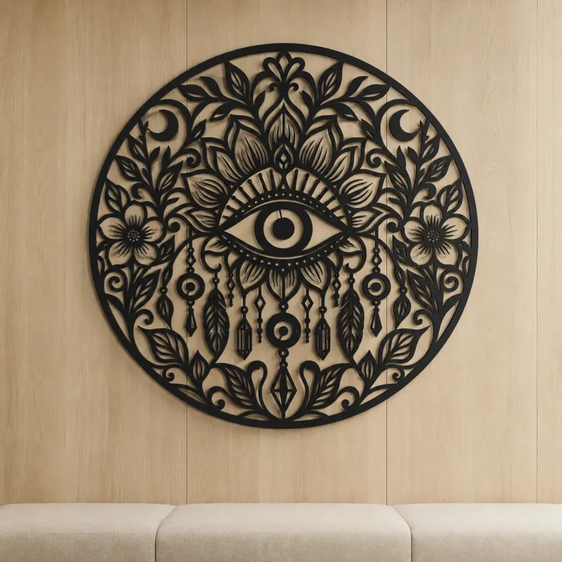Evil Eye Floral Metal Wall Art | Spiritual Boho Metal Decor - lifestyle view 5