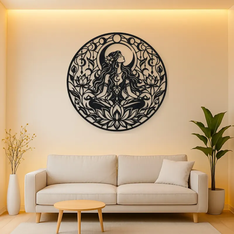 Lotus Moon Woman Metal Wall Art | Minimalist Woman Line Art