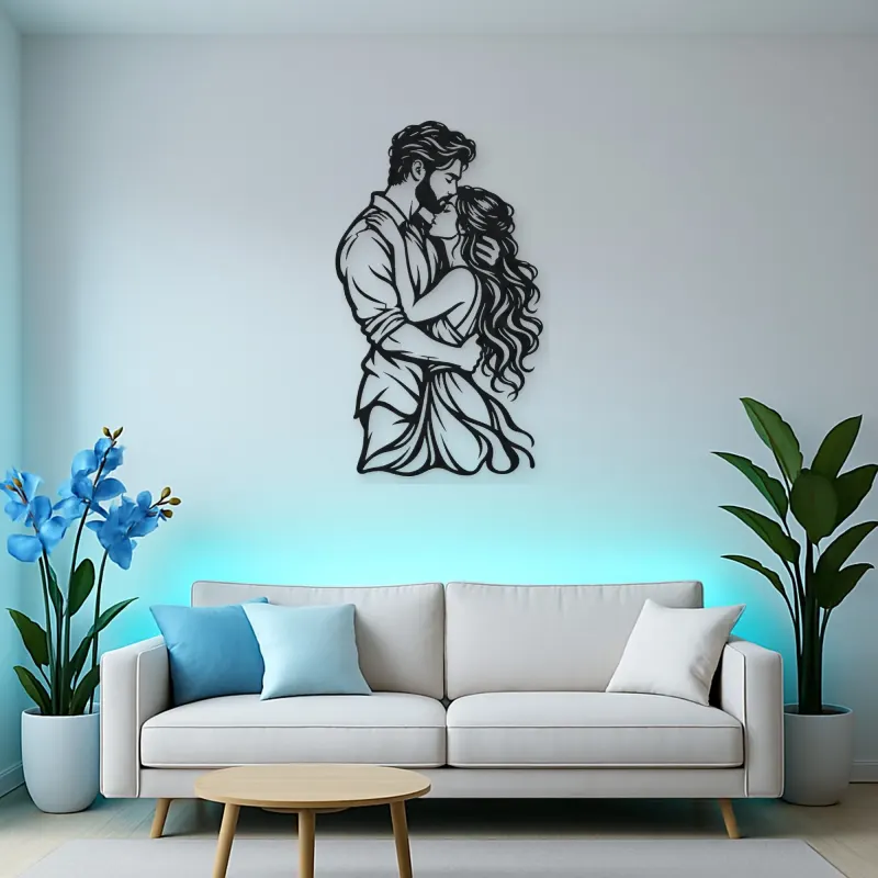 Tender Forehead Kiss Metal Wall Art | Romantic Couple Decor