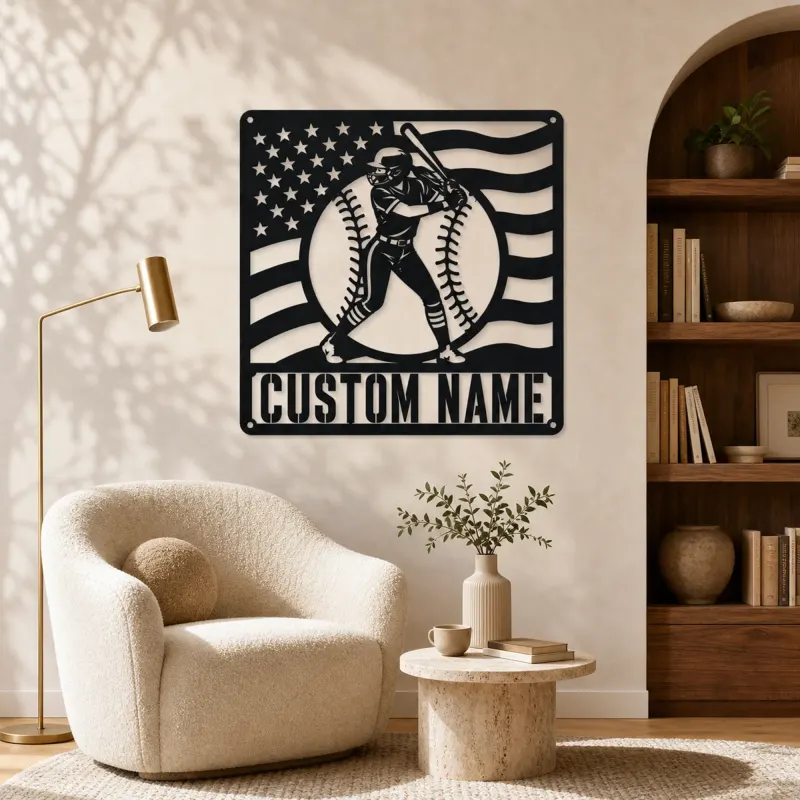 Personalized Female Softball Ready Stance Flag Metal Wall Art - lifestyle view 5