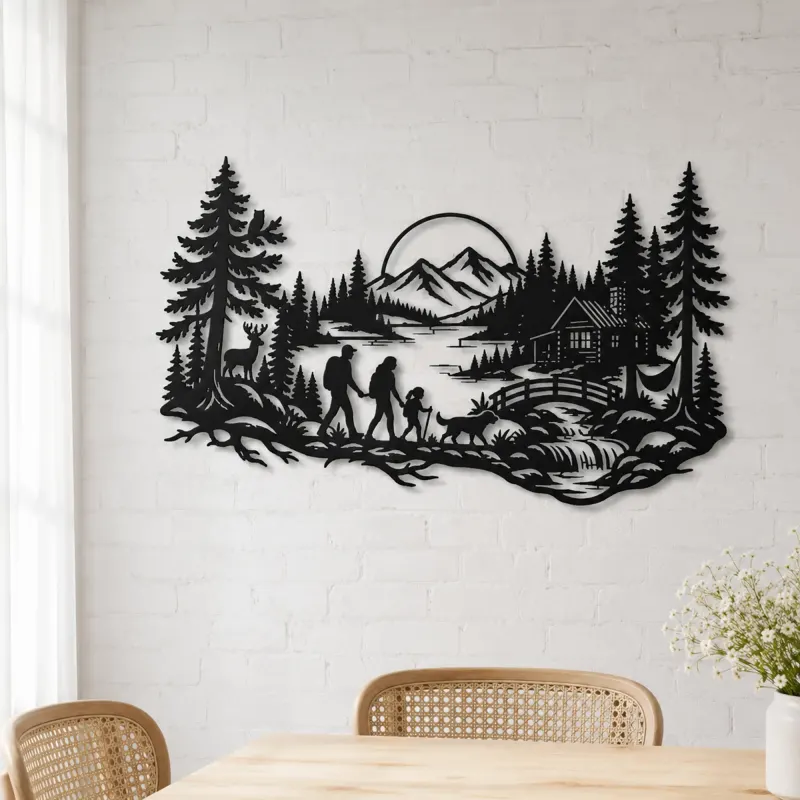 Woodland Family Walk Metal Wall Art | Family Silhouette Decor - lifestyle view 4