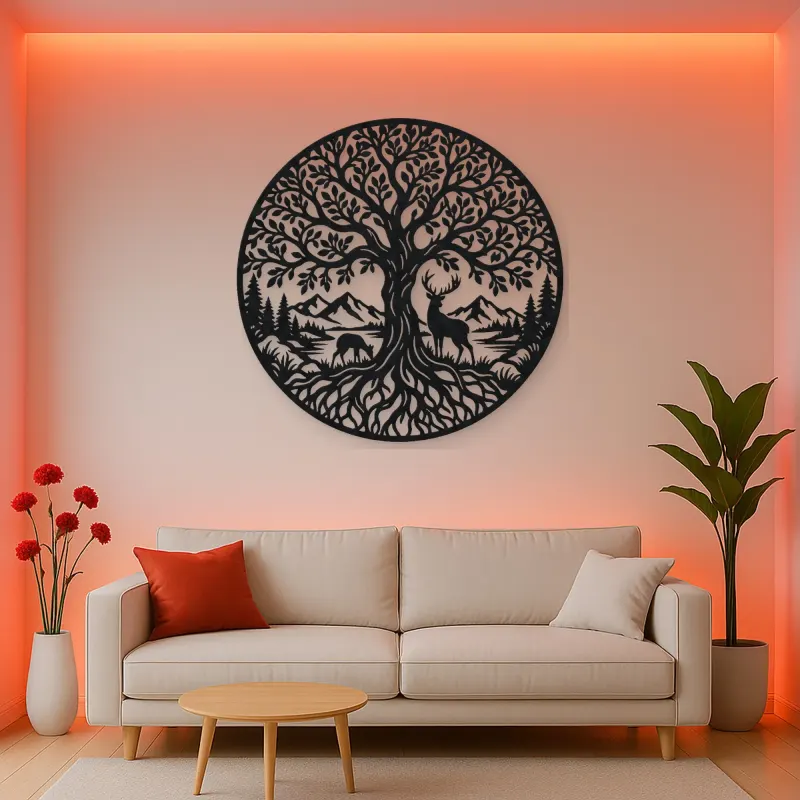 Tree with Deer Metal Wall Art | Wildlife Silhouette Decor
