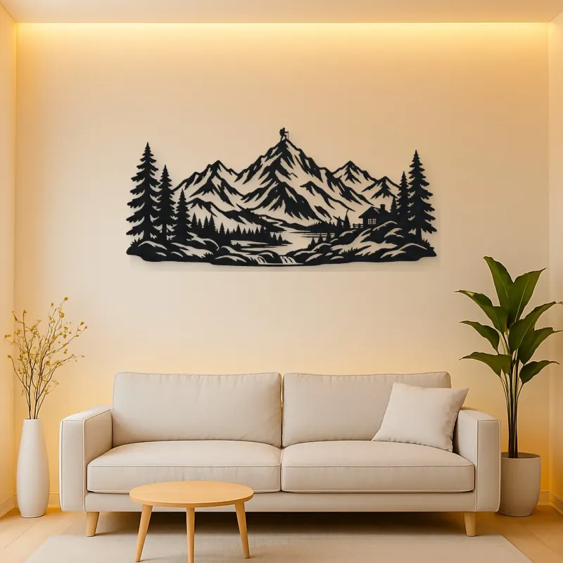 Pine Framed Summit Metal Wall Art | Nature Silhouette Decor