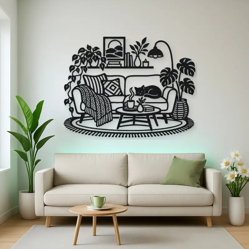 Cozy Sofa Line Metal Wall Art | Cozy Home Metal Decor
