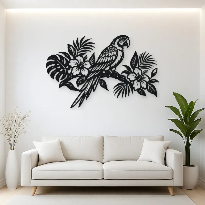 Parrot Tropical Branch Metal Wall Art | Wildlife Silhouette Decor