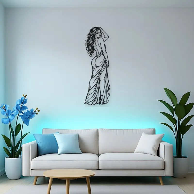 Over Shoulder Glance Metal Wall Art | Minimalist Woman Line Art