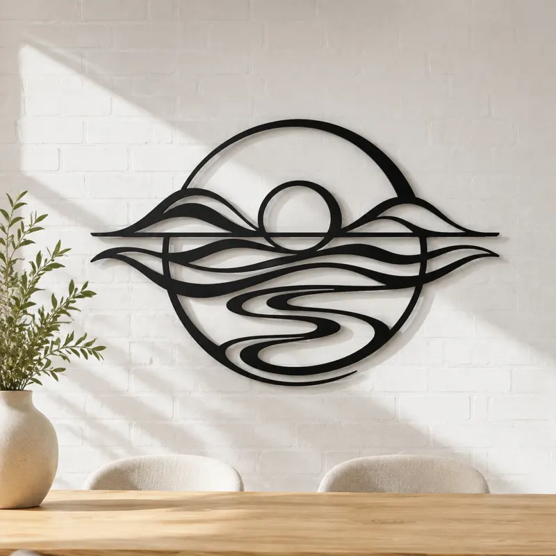 Five Line Horizon Metal Wall Art | Nature Silhouette Decor - lifestyle view 4