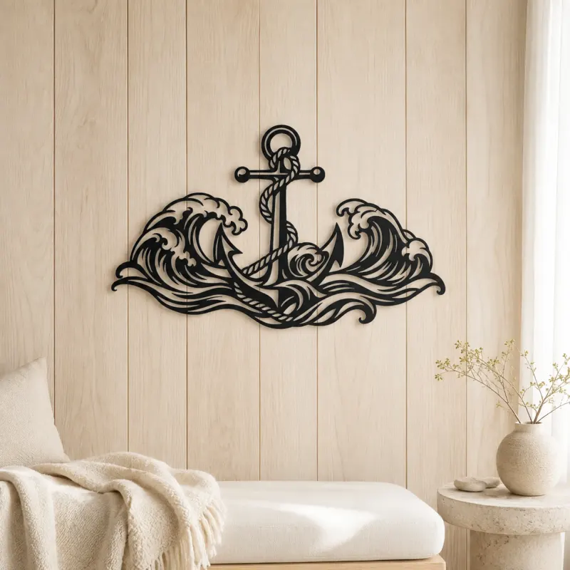 Anchor and Waves Metal Wall Art | Coastal and Nautical Wall Decor - lifestyle view 5
