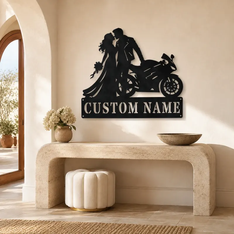 Personalized Biker Wedding Motorcycle Metal Wall Art - lifestyle view 3