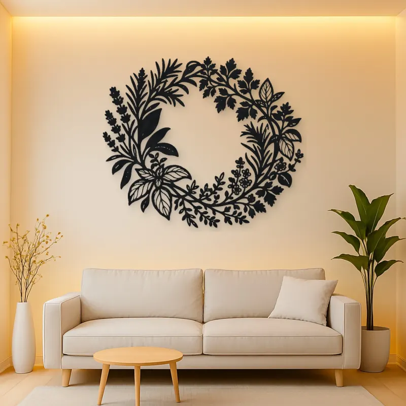 Herb Kitchen Wreath Metal Wall Art | Cozy Home Metal Decor