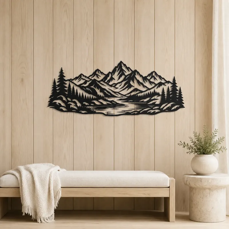 Mountain and River Metal Wall Art | Nature Silhouette Decor - lifestyle view 5