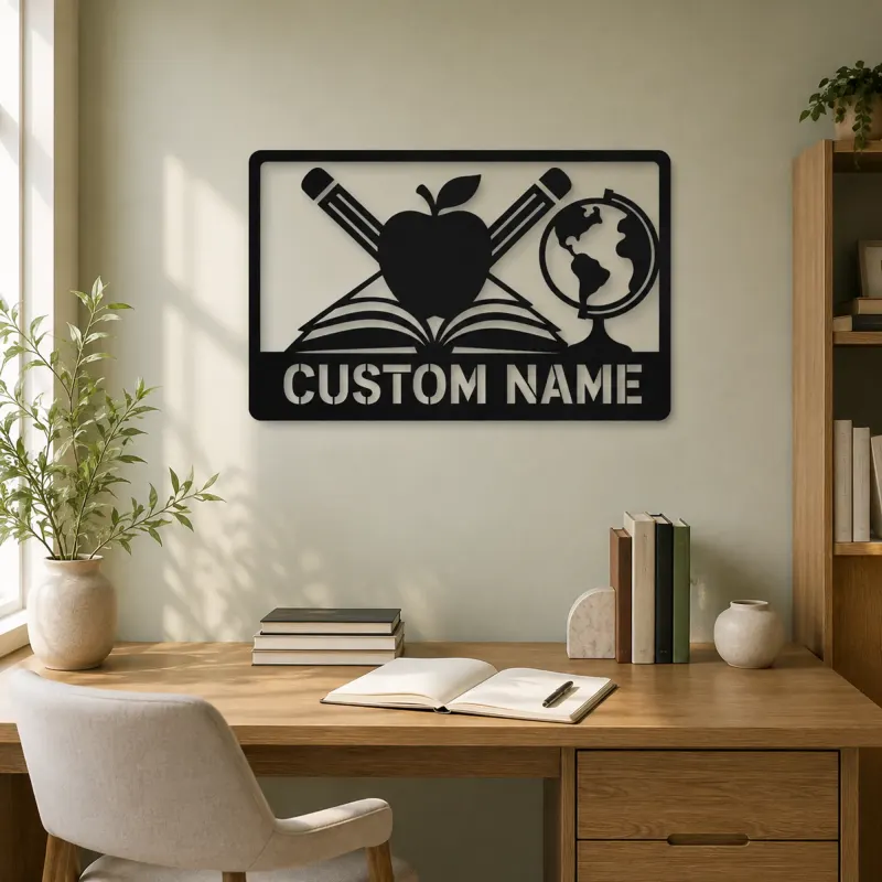 Personalized Teacher Metal Wall Art with Book and Apple - lifestyle view 4