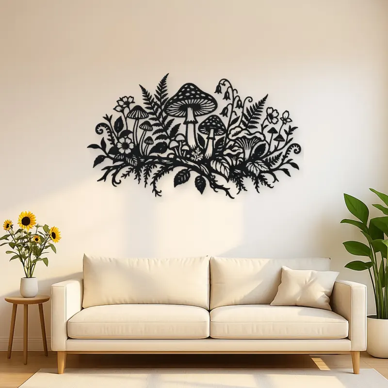 Mushroom Woodland Garden Metal Wall Art | Botanical Metal Wall Decor
