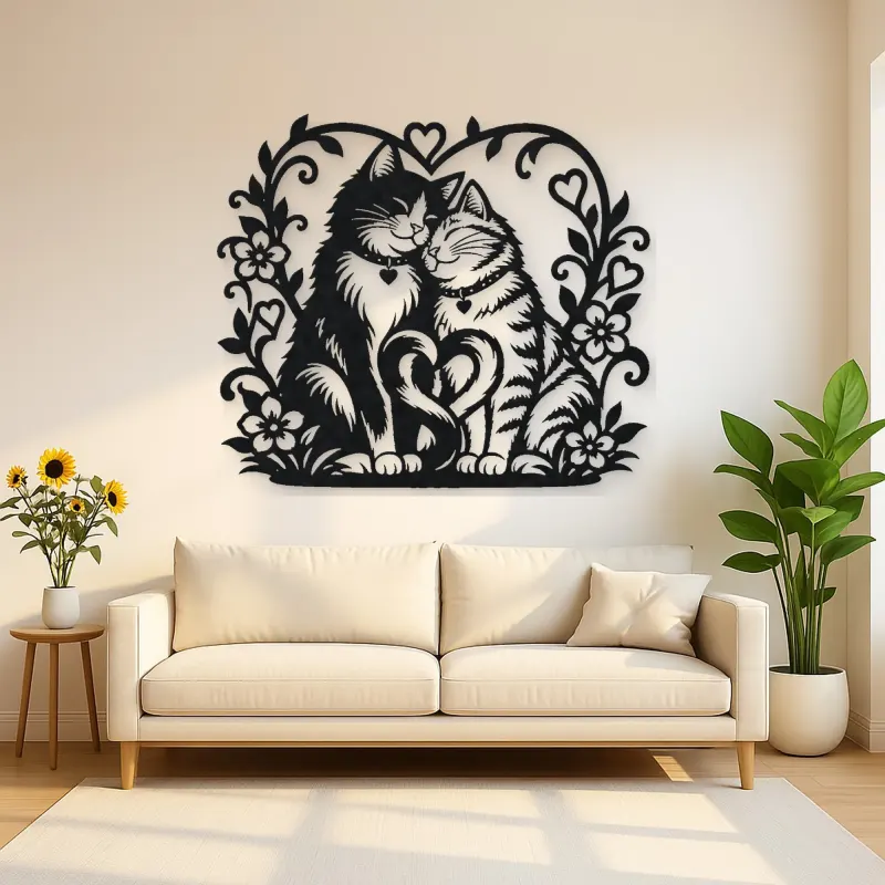 Two Cats in Love Metal Wall Art | Pet Lover Silhouette Decor