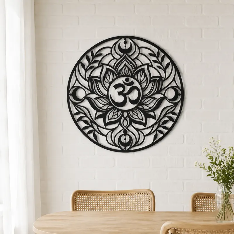 Om Lotus Circle Metal Wall Art | Botanical Metal Wall Decor - lifestyle view 4