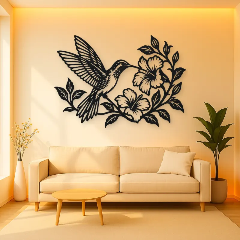 Hummingbird Blossom Metal Wall Art | Wildlife Silhouette Decor