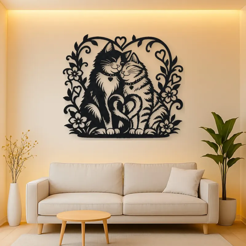 Two Cats in Love Metal Wall Art | Pet Lover Silhouette Decor
