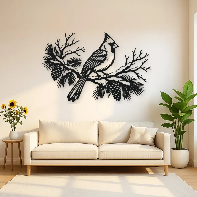 Cardinal Winter Branch Metal Wall Art | Wildlife Silhouette Decor
