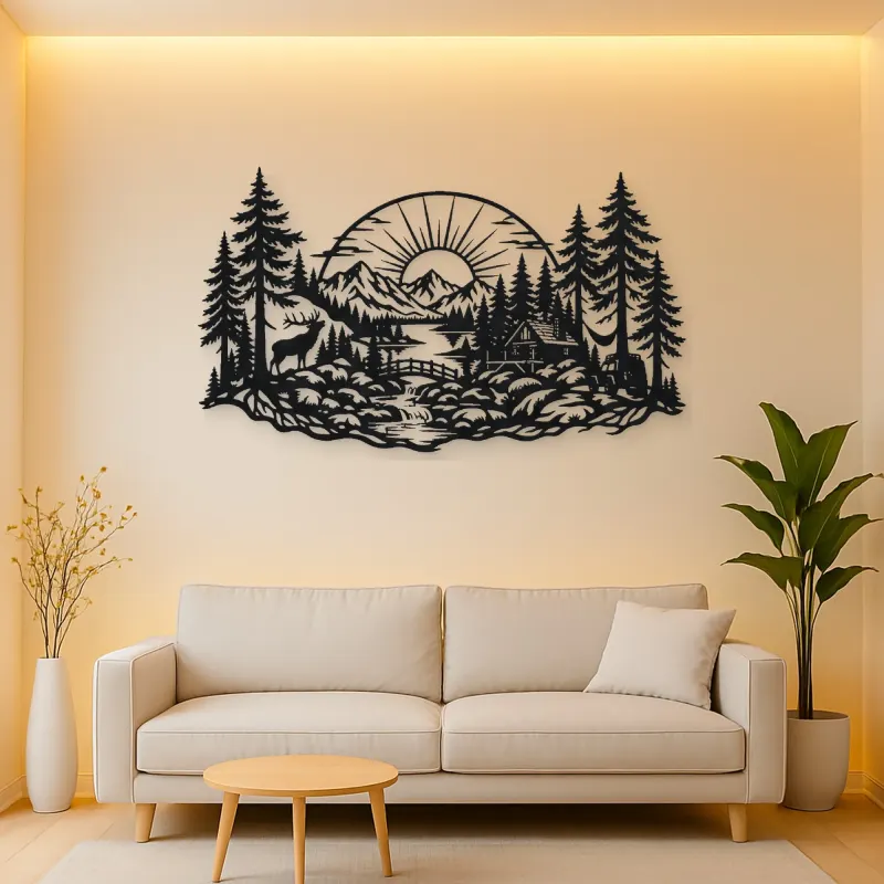 Forest Sun Arc Metal Wall Art | Nature Silhouette Decor