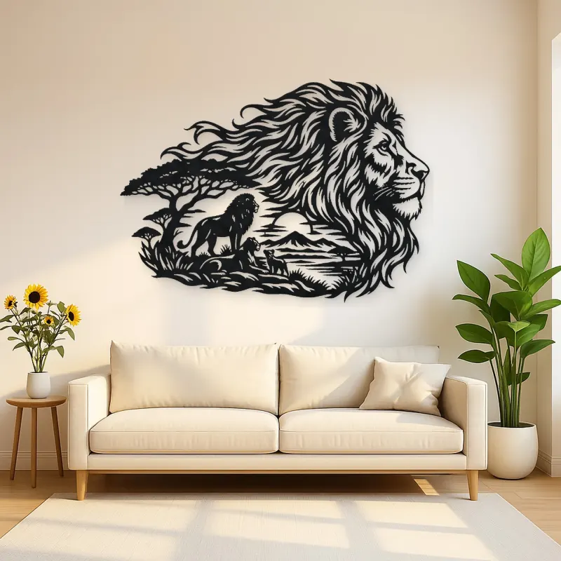 Lion Head Flow Metal Wall Art | Wildlife Silhouette Decor