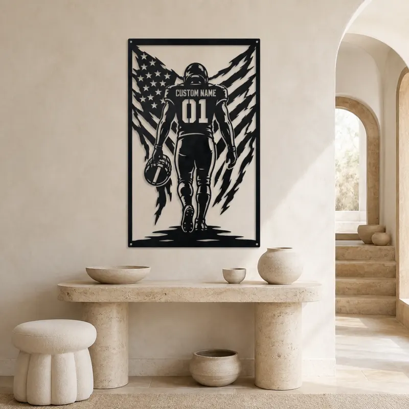 Personalized Number 01 Football Player American Flag Metal Wall Art - lifestyle view 3