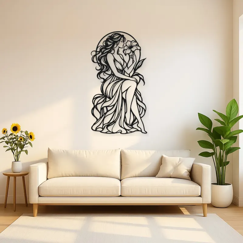 Muse with Flower Metal Wall Art | Minimalist Woman Line Art
