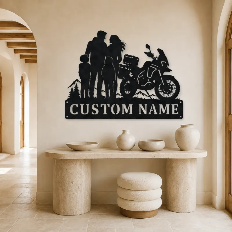 Personalized Adventure Motorcycle Mountain Family Metal Wall Art - lifestyle view 3