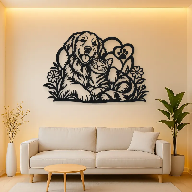 Dog and Cat Friends Metal Wall Art | Pet Lover Silhouette Decor