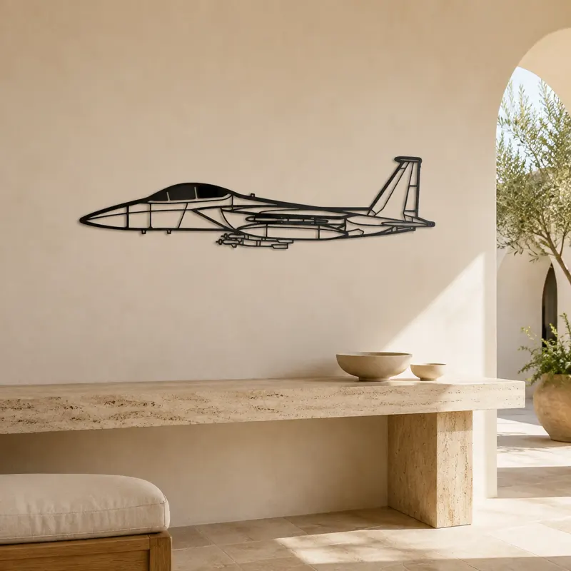 F-15E Strike Eagle Airplane Silhouette Metal Wall Art, Metal Aircraft Silhouette, Aviation Wall Decor, Aviator Decor - lifestyle view 3