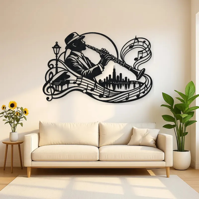 Clarinet Jazz Arc Metal Wall Art | Music Room Wall Decor
