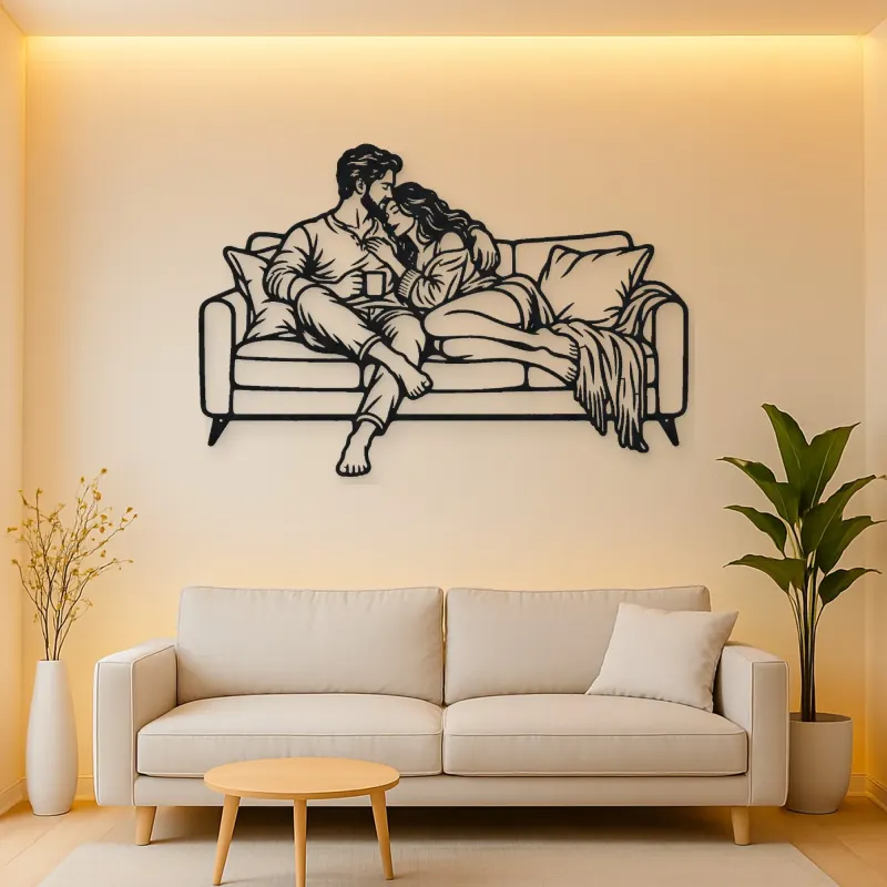 Cozy Sofa Couple Metal Wall Art | Romantic Couple Decor