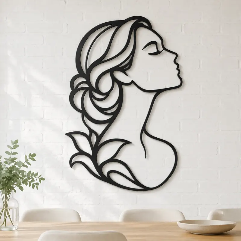 Minimal Beauty Profile Metal Wall Art | Minimalist Woman Line Art - lifestyle view 4