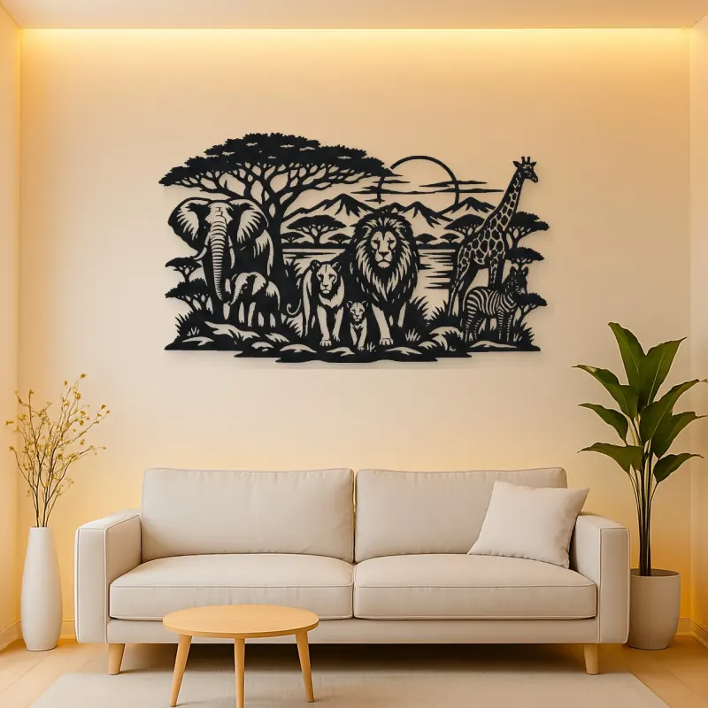 Safari Animal Horizon Metal Wall Art | Wildlife Silhouette Decor