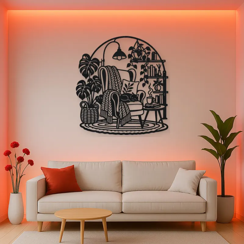 Reading Chair Corner Metal Wall Art | Cozy Home Metal Decor