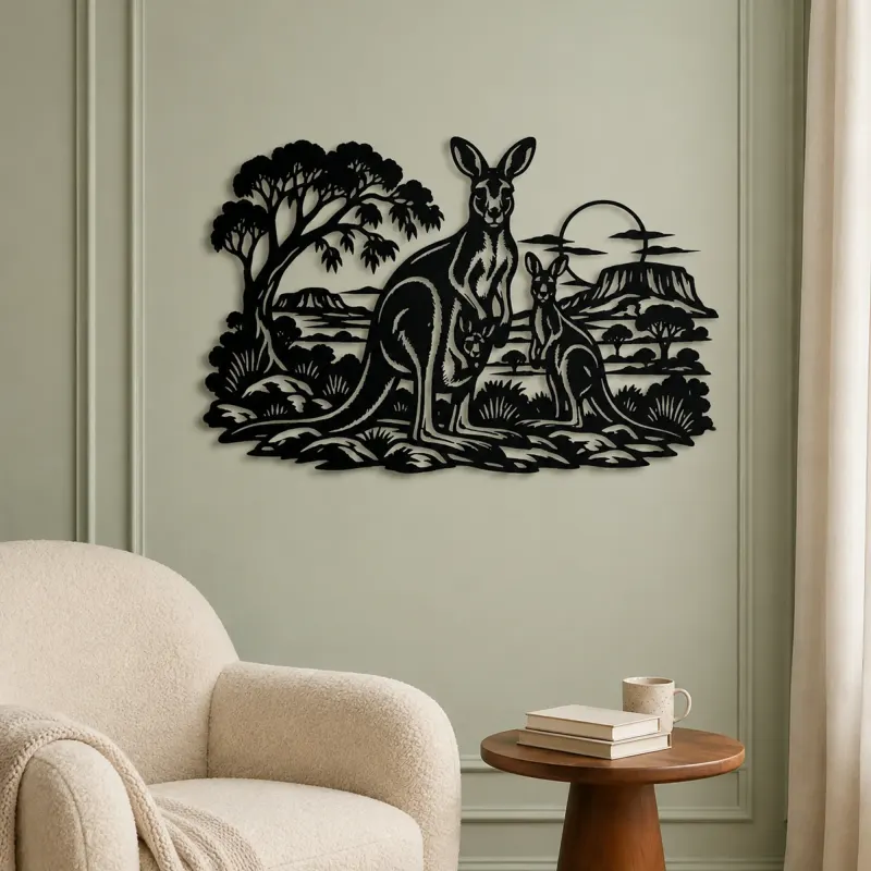 Kangaroo Outback Metal Wall Art | Wildlife Silhouette Decor - lifestyle view 2