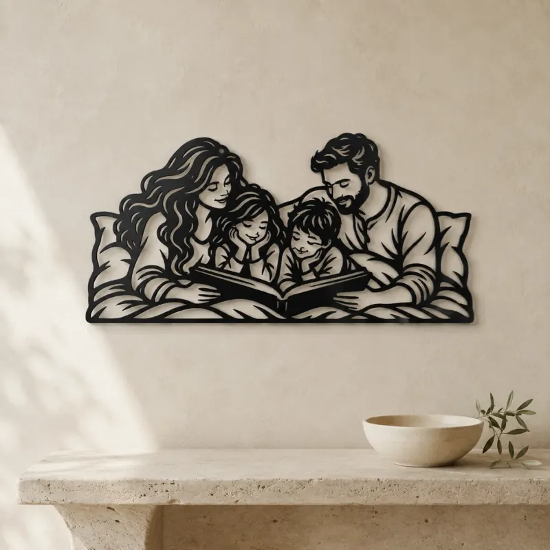 Bedtime Story Family Metal Wall Art | Family Silhouette Decor - lifestyle view 3
